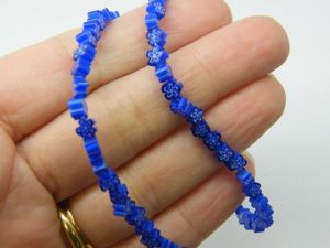 88 Millefiori beads flat flower royal blue white 4mm glass B166