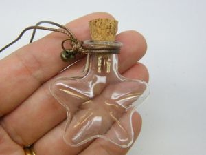 1 Star glass bottle with removable cork brown cord GB10