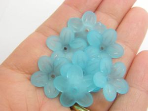 50 Blue frosted flower bead caps acrylic FS211