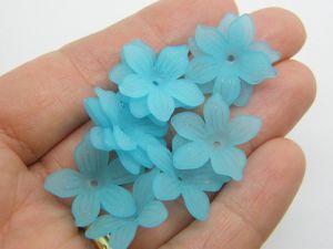 100 Sky blue frosted flower bead caps acrylic FS129