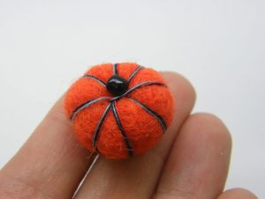 4 Pumpkin embellishment miniature orange wool felt party decoration FD87