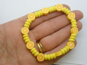 2 Lemon bead bracelets 52mm stretchy yellow polymer clay  FS