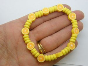 1 Lemon bead bracelet 52mm stretchy yellow polymer clay  FS