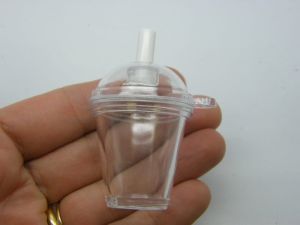 1 Take out drink cup white straw clear plastic pendant FD574