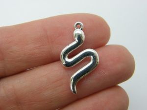 10 Snake charms pendants antique silver tone A296