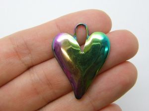 2 Heart pendants charms multi colour stainless steel H312