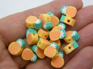 30 Pineapple beads yellow green polymer clay FD630 - SALE 50% OFF