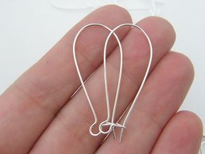 30 Kidney ear wire earring hooks 16 x 38mm silver plated