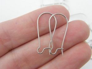 50 Kidney ear wire earring hooks 25 x 11mm silver tone FS416