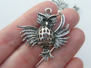 4 Owl pendants antique silver tone B281