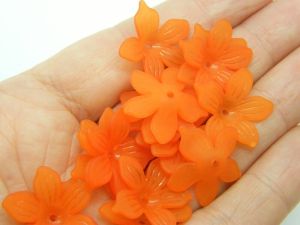 100 Orange flower bead caps frosted acrylic FS318