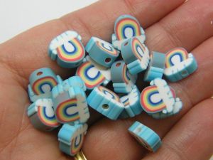 30 Rainbow cloud beads blue rainbow polymer clay S401
