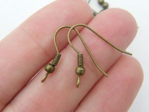 50 Earring hooks 21mm with ball and wire antique bronze tone