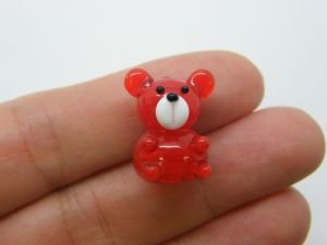 1 Bear bead handmade red lamp work glass A1379
