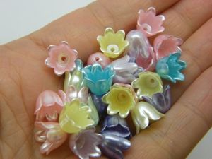 100 Flower bead caps random mixed acrylic FS62