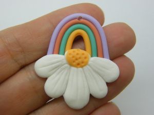 2 Flower daisy rainbow pendants polymer clay F164