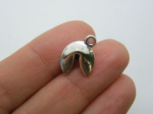 4 Fortune cookie charms antique silver tone FD172