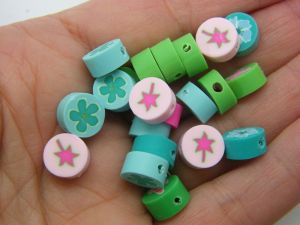 30 Flower  leaf and insects beads random mixed polymer clay F191 - SALE 50% OFF