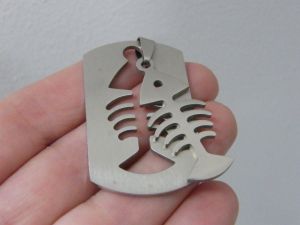 1 Fish bone pendant cut out 2 part stainless steel FF497