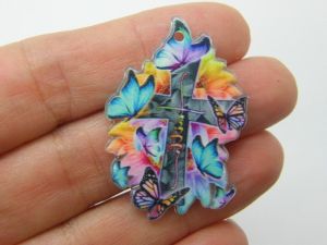 2 Stunningly beautiful Cross faith butterflies pendants acrylic C71