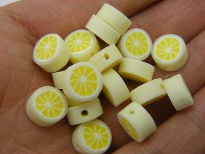 30 Lemon slice beads pale yellow white polymer clay FD633 - SALE 50% OFF