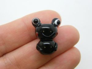 1 Frog bead hand made lamp work black glass A789