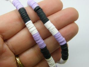 260 Beads black white lilac 6mm polymer clay B139  - SALE 50% OFF