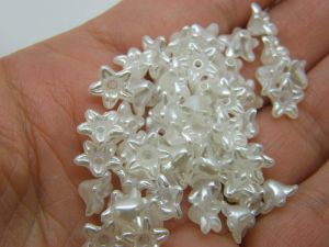200 Flower bead caps silvery pearl acrylic FS332