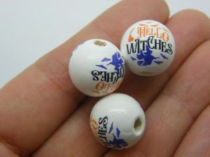 8 Halloween hello witches bead white wood HC996 - SALE 50% OFF