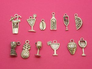 The Cocktail Collection - 12 different antique silver tone charms