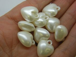 50 Heart charms silvery pearl acrylic H324  - SALE 50% OFF