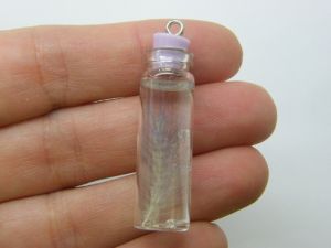 8 Feather in a bottle lilac purple pendant glass M378