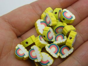 30 Rainbow cloud beads yellow rainbow polymer clay S399 - SALE 50% OFF