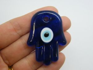 1 Evil eye hand pendant hand made lamp work royal blue glass I16