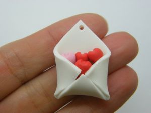 2 Love letter hearts pendants polymer clay P572