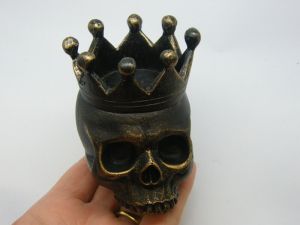 1 Skull candle holder Halloween decoration antique bronze resin HC