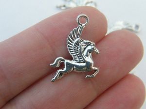 10 Pegasus charms antique silver tone A579