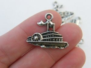 10 Riverboat boat pendants antique silver tone TT59