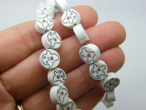 36 Ghost beads black white polymer clay B254