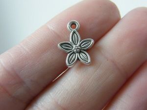 14 Flower charms antique silver tone F58