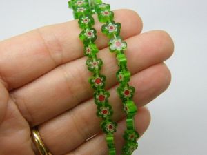 64 Millefiori beads flat flower red white green 6mm glass B63