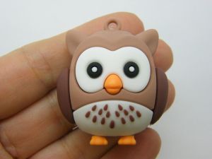 2 Owl pendants brown PVC plastic B - SALE 50% OFF