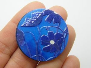8 Poppy flower glue on cabochons blue white acrylic F262