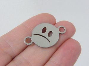 8 Sad unhappy face connector charm silver stainless steel M420