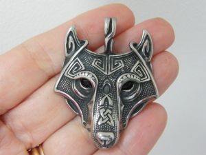 1 Wolf pendant black eyes stainless steel A1241