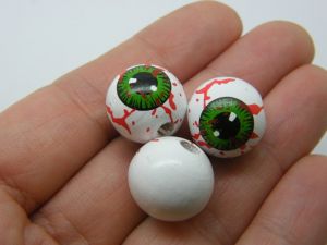 8 Bloody eye ball Halloween beads white green wood HC