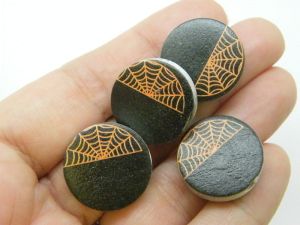 8 Spiderweb cobweb beads black orange white wood HC