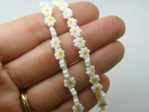 64 Millefiori beads flat flowers yellow white 6mm glass B196