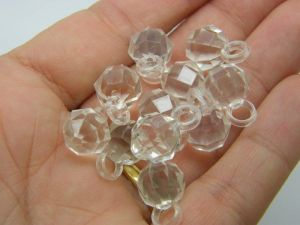 100 Faceted round charms clear transparent acrylic M94 - SALE 50% OFF