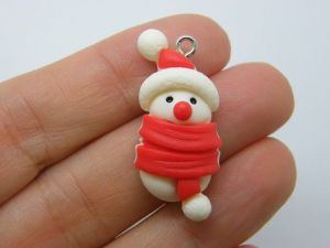 4 Snowman Christmas charms red off white resin CT395